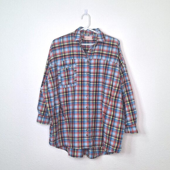 Urban Outfitters Multicolor Shacket Plaid Sz XS Button Down Oversized Bryce - Picture 2 of 15